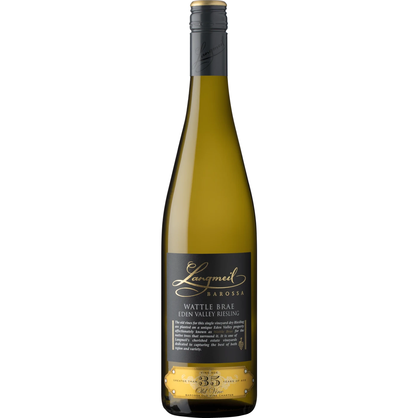 Langmeil Winery Brae Riesling bottle, showcasing a bright and aromatic white wine from the Eden Valley, ideal for Australian wine enthusiasts.