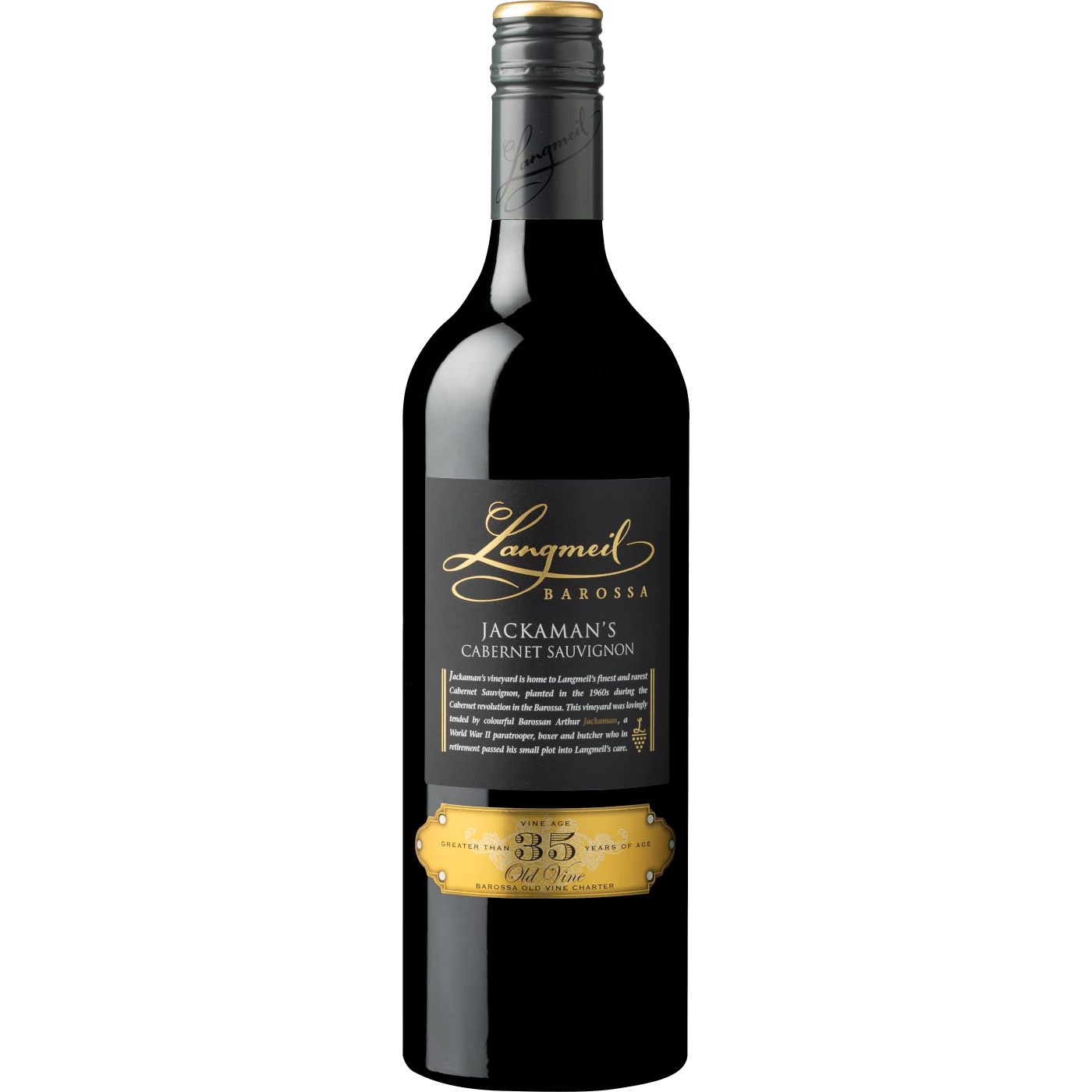 Langmeil Winery Jackaman’s Cabernet Sauvignon bottle, an exquisite red wine that highlights the artistry of Langmeil Winery in South Australia.