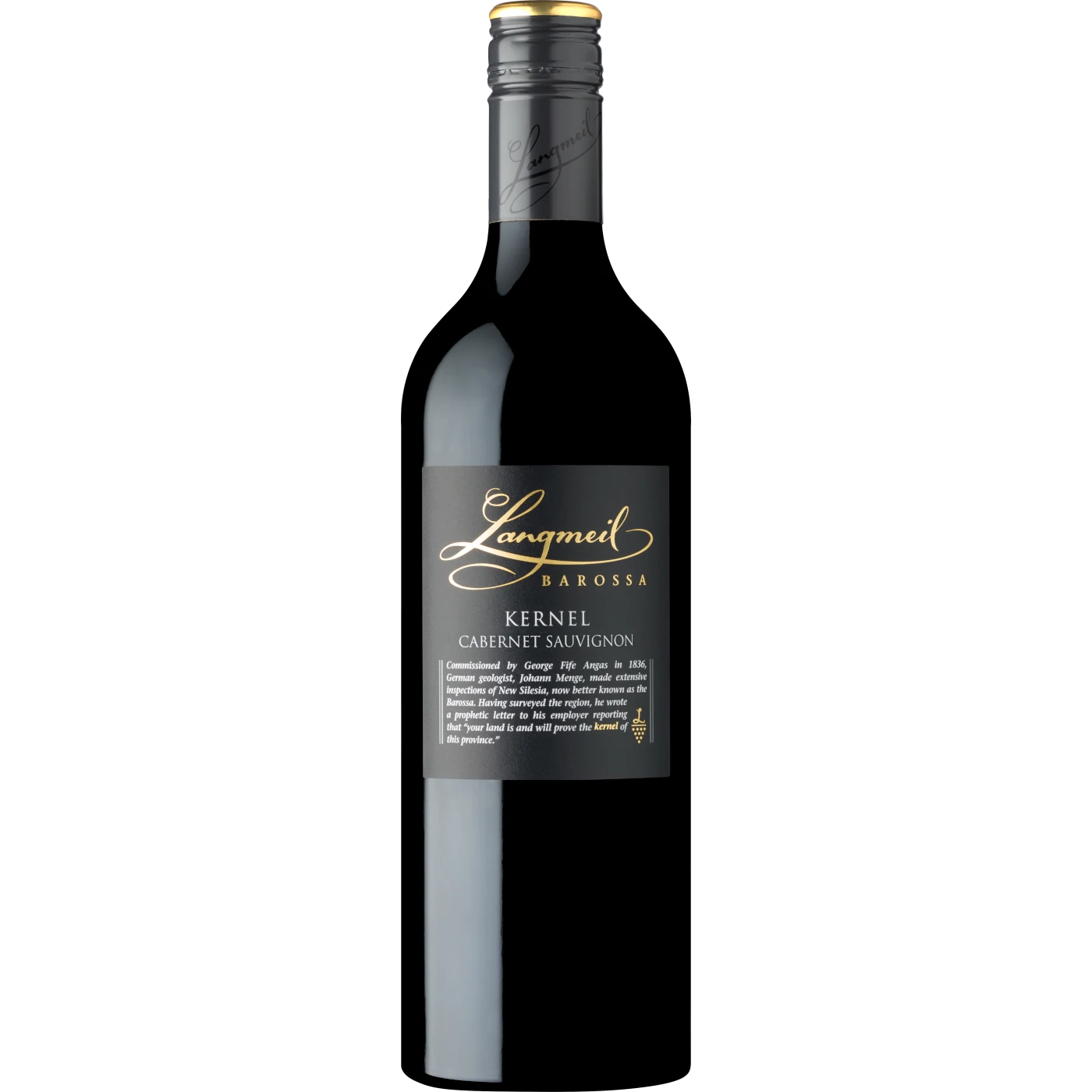 Langmeil Winery Kernel Cabernet Sauvignon bottle, a rich and full-bodied red encapsulating the best of Barossa Valley's offerings.
