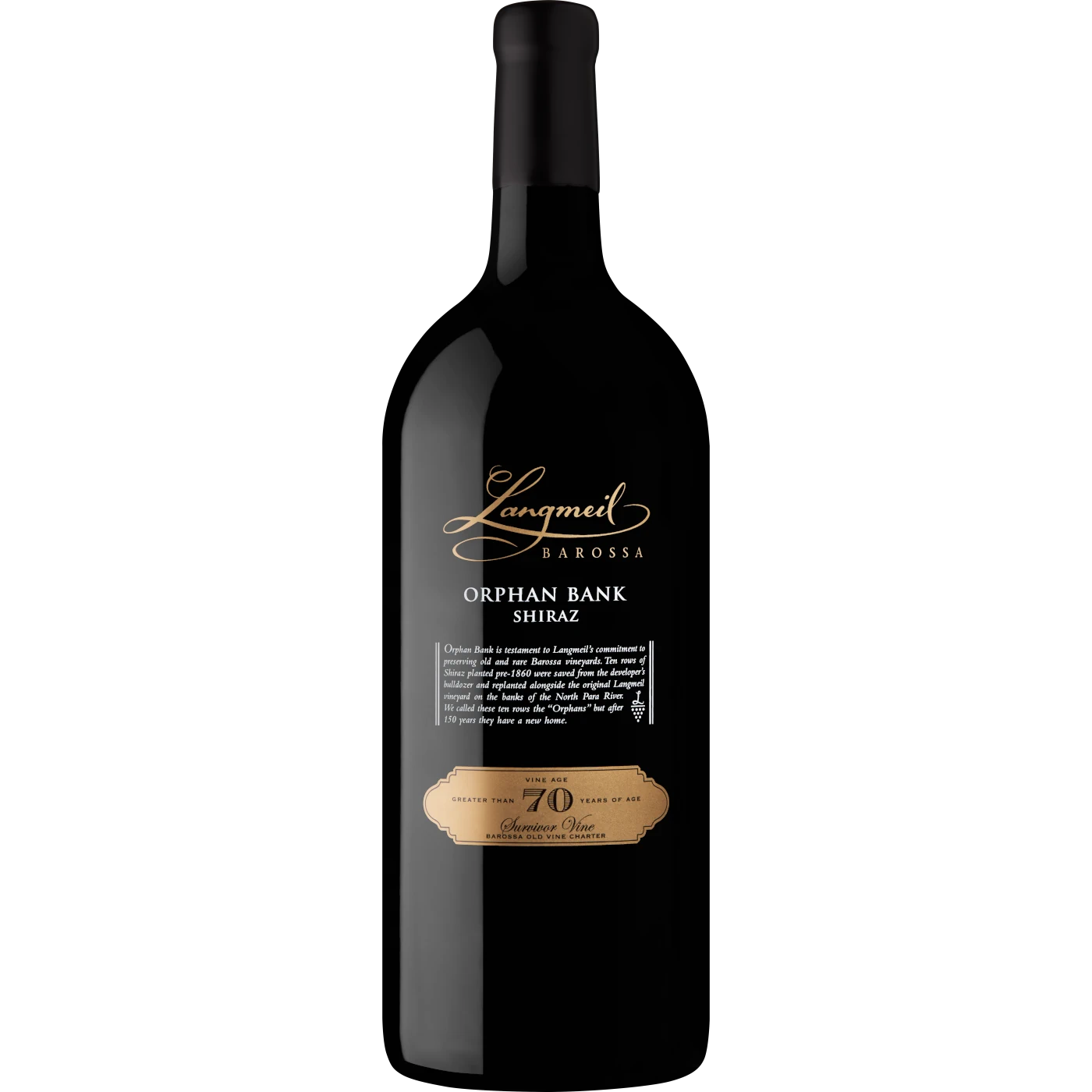 Langmeil Winery Orphan Bank Shiraz Double Magnum, a premium red wine in a large format bottle, ideal for gifting at celebrations of all kinds.